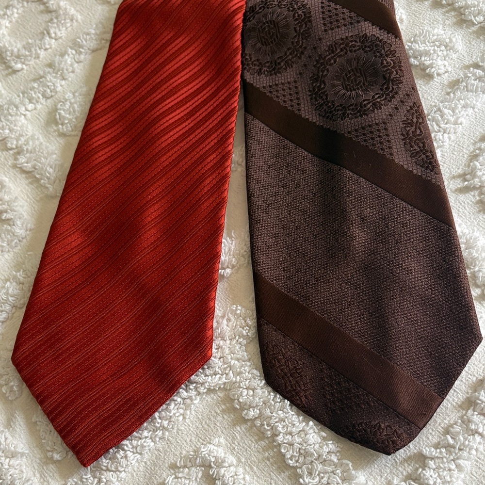 Vintage Men's Rust Orange and Brown 1970s Necktie Set